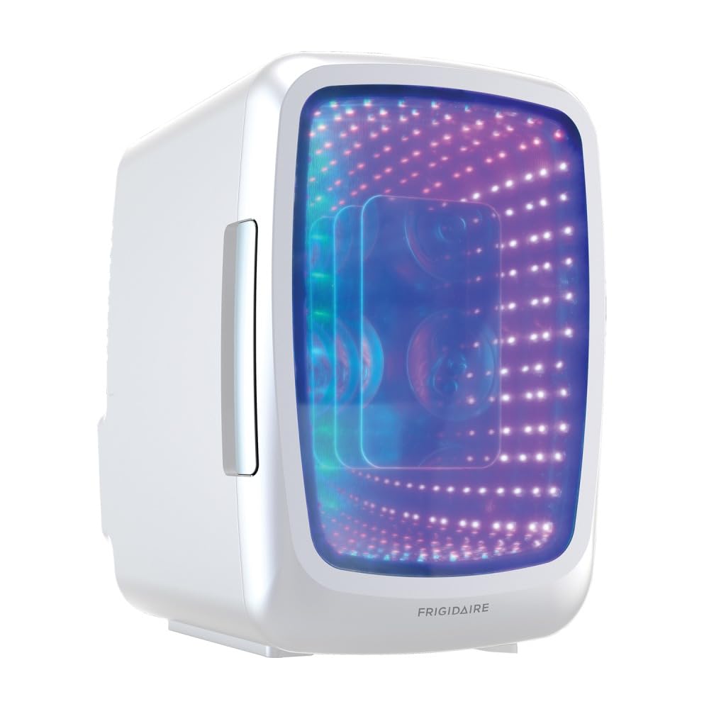 Frigidaire Gaming Light Up Mini Beverage Refrigerator, 6 can, 4 liters, Cooler with large see through door and LED lights Perfect for Gaming Experience, Home, Office, or Cars.12V Charger (Stealth)