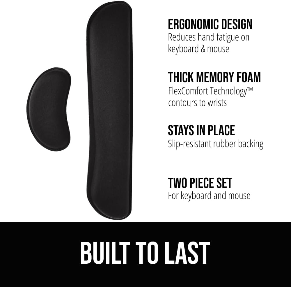 GORILLA GRIP Memory Foam Wrist Rest for Computer Keyboard, 2 Piece Black