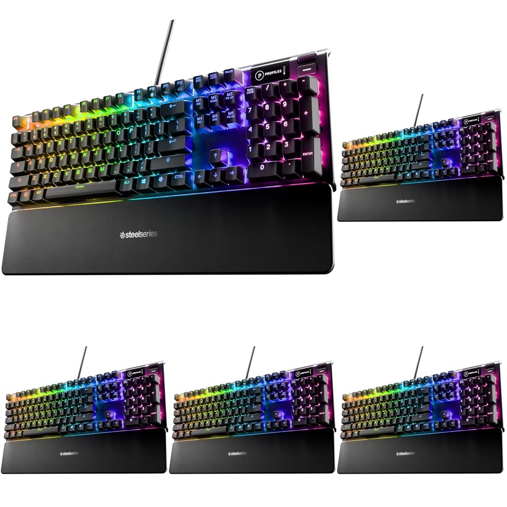 SteelSeries Apex 3 RGB Gaming Keyboard – 10-Zone RGB Illumination – IP32 Water Resistant – Premium Magnetic Wrist Rest (Whisper Quiet Gaming Switch)