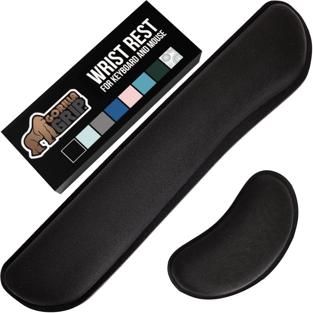 GORILLA GRIP Memory Foam Wrist Rest for Computer Keyboard, 2 Piece Black