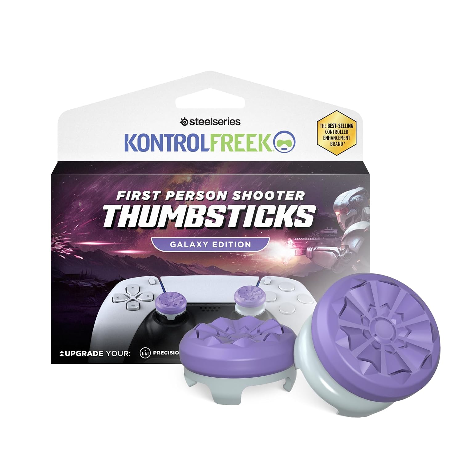 KontrolFreek FPS Freek Galaxy Purple for PlayStation 4 (PS4) and PlayStation 5 (PS5) | Performance Thumbsticks | 1 High-Rise, 1 Mid-Rise | Purple