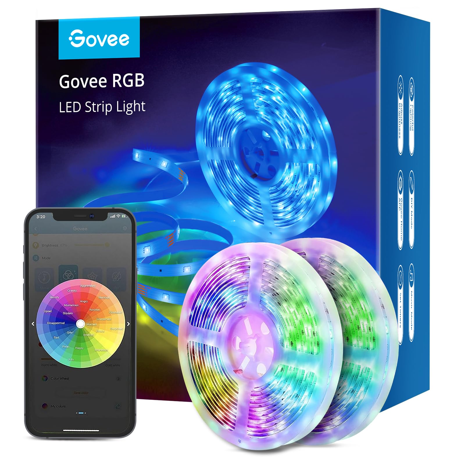 Govee Smart RGB LED Strip Lights 16.4ft, Work with Alexa, Google Assistant