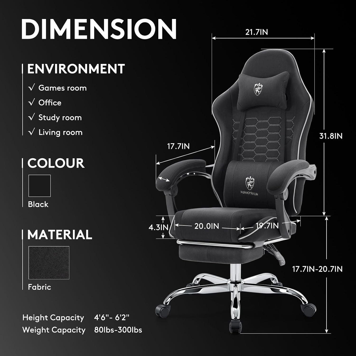 Gaming Chair,Computer Office Chair with Massage,Gel Pad,Black