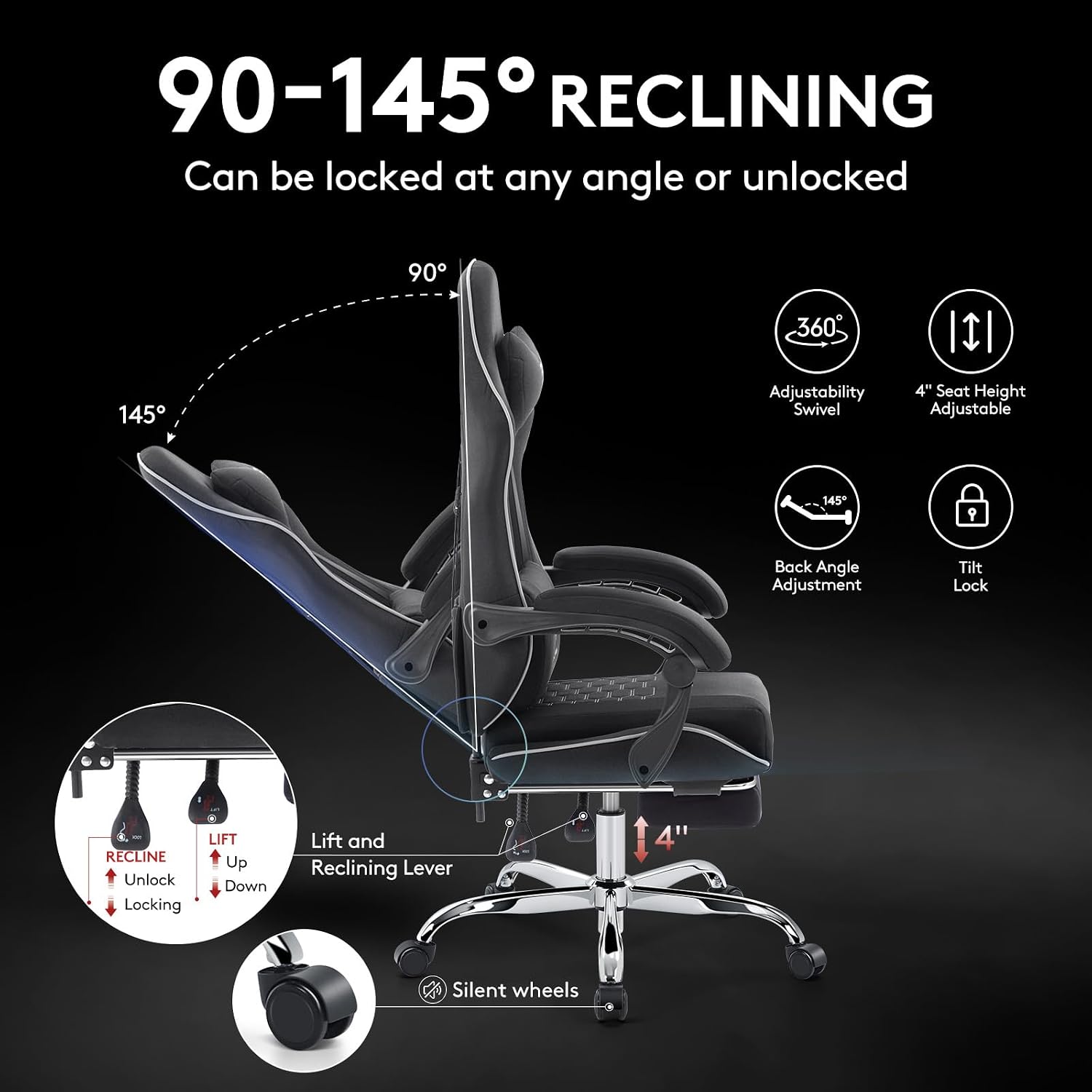 Gaming Chair,Computer Office Chair with Massage,Gel Pad,Black