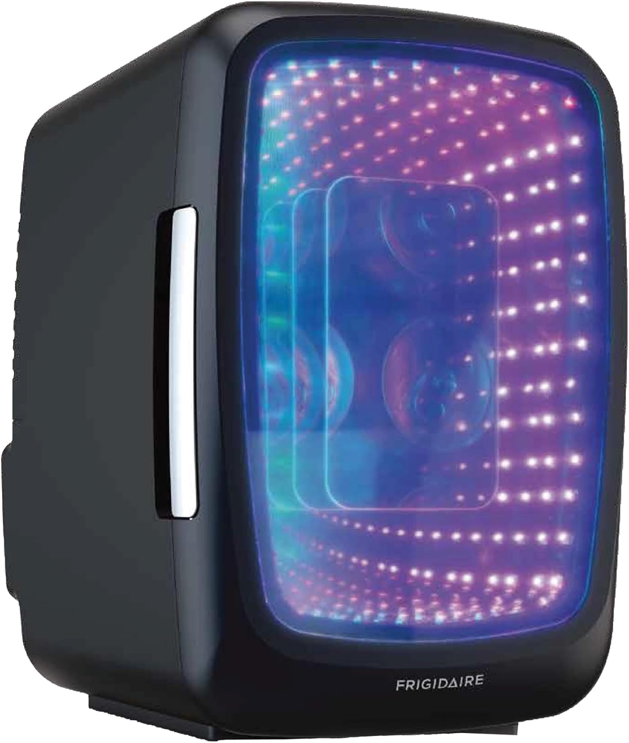 Frigidaire Gaming Light Up Mini Beverage Refrigerator, 6 can, 4 liters, Cooler with large see through door and LED lights Perfect for Gaming Experience, Home, Office, or Cars.12V Charger (Stealth)