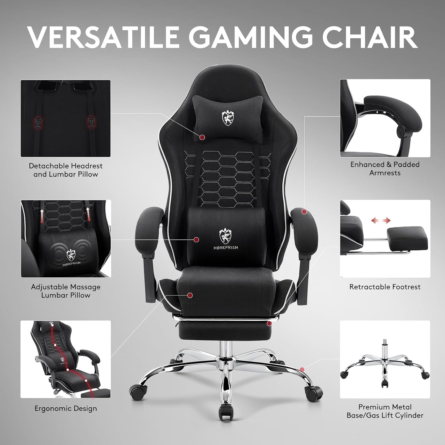 Gaming Chair,Computer Office Chair with Massage,Gel Pad,Black